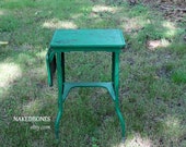 Metal Typing Table - Drop Leaf - Mid Century - Plant Stand - Side Table - Industrial - Shabby Green