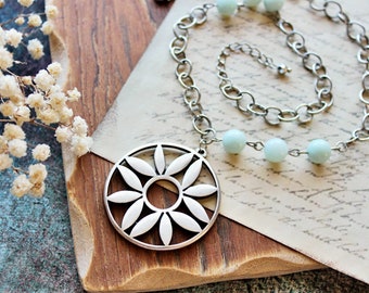 Sonnenkette // Kette mit Anhänger // Statement Kette // Kette Sonne // Boho Kette // Amazonit Schmuck // ICE BLUE