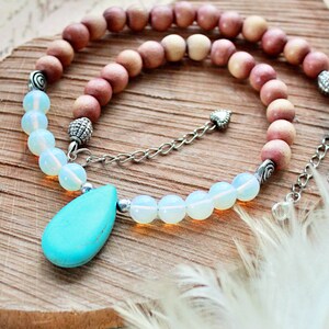 Kette Holzperlen // kurze Kette // Boho Kette // kurze Kette // bunte Kette // Statement Kette // Collier // Kette mit Türkis // FREE SPIRIT Bild 4