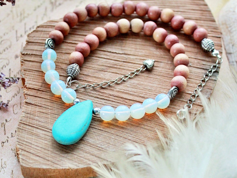 Kette Holzperlen // kurze Kette // Boho Kette // kurze Kette // bunte Kette // Statement Kette // Collier // Kette mit Türkis // FREE SPIRIT Bild 4