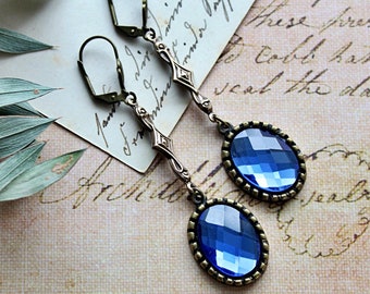 Cabochon Ohrringe // Ohrringe mit blauen Anhängern // blaue Ohrringe // Vintage Ohrringe // Ohrringe hängend // MIDNIGHT MAGIC