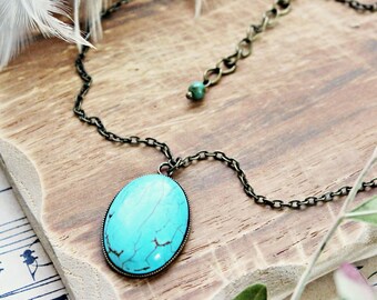 feine Kette // Cabochon Kette // Boho Kette // Kette türkis // Geschenk beste Freundin // Kette mit Anhänger // THESSALONIKI