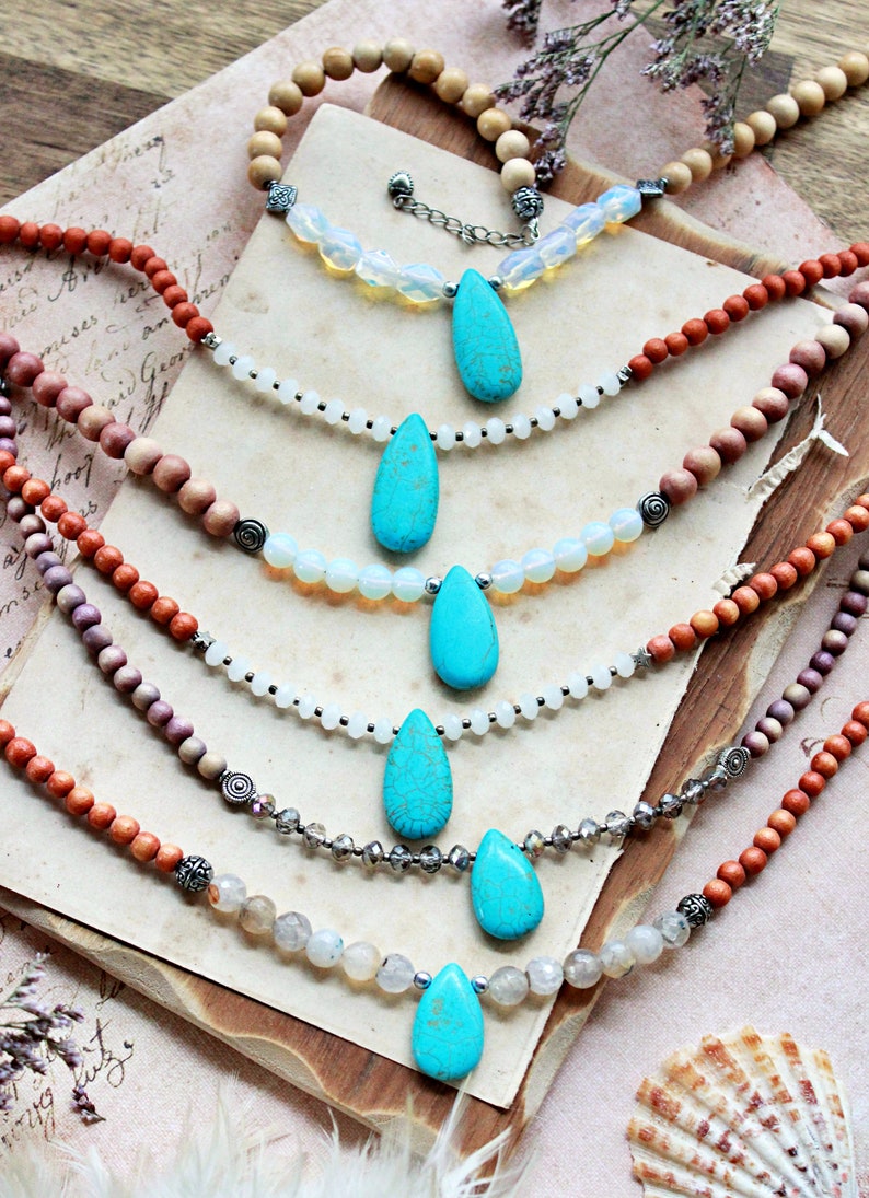 Kette Holzperlen // kurze Kette // Boho Kette // kurze Kette // bunte Kette // Statement Kette // Collier // Kette mit Türkis // FREE SPIRIT Bild 6