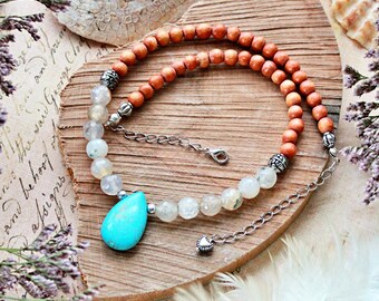 Hippie Kette // Perlenkette // Boho Kette // kurze Kette // bunte Kette // Statement Kette // Collier // Kette mit Türkis // FREE SPIRIT