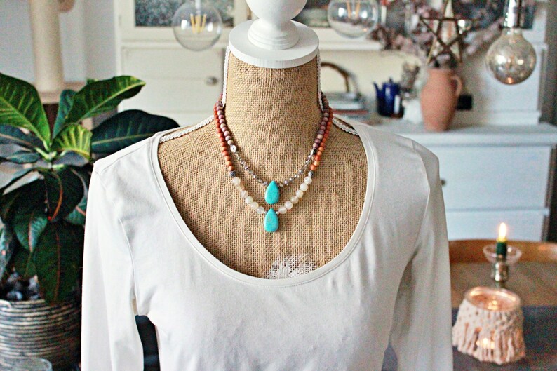 Kette Holzperlen // kurze Kette // Boho Kette // kurze Kette // bunte Kette // Statement Kette // Collier // Kette mit Türkis // FREE SPIRIT Bild 7