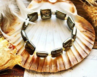 Pyrit Schmuck // Stretch Armband // Perlenarmband // Armband mit Edelsteinen // Vintage Chic // Armband mit großen Perlen