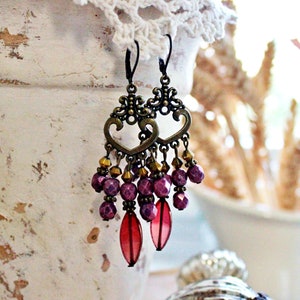 Chandelier Ohrringe // Bronze Schmuck // Ohrringe Magenta // Boho Ohrringe // große Ohrringe // lange Ohrrige // PURPLE RAIN image 7