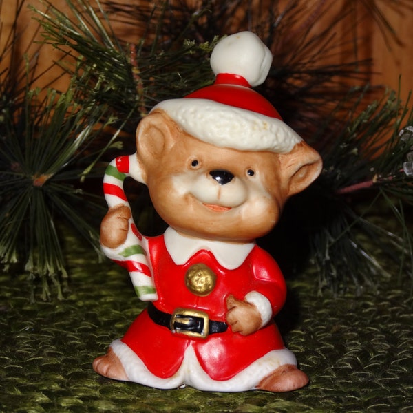 Homco Christmas Bear Figurine / Christmas Figurine / Vintage Homco / Santa Bear Figurine / Holiday Bear