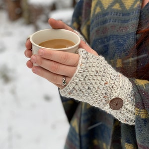 Fingerless Gloves | Soft Crochet Wrist Warmers with a Button and Thumbhole