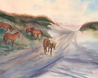 Beach Ponies Giclee Print Series: Beach Ponies at Dawn