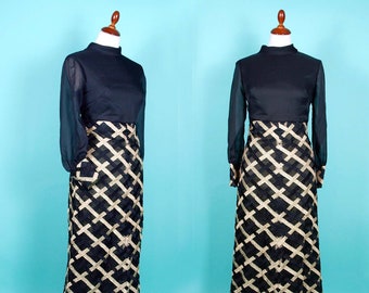 60s / 70s Maxi Dress Black / Gold