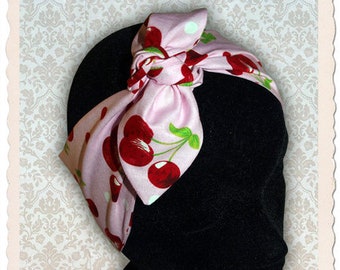 Rockabilly hairband, pink with cherries, bandana