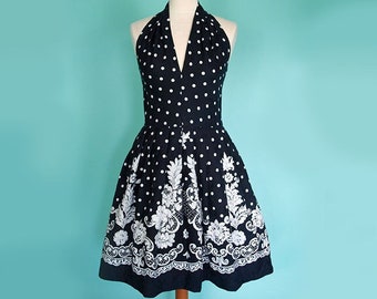 Vintage Kleid Polka Dot Blau Weiss