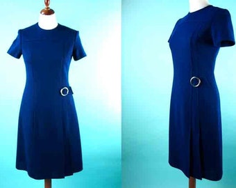 60s shift dress blue with silver buckle