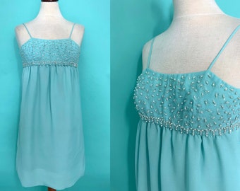 60s mini dress mint with silver pearls size. XS