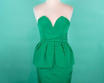 Robe de cocktail des années 50/60, vert émeraude, taille XS/32-34