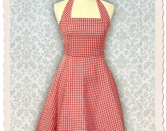 Pinup Halter Dress, Vichy Red/White, 50s Rockabilly