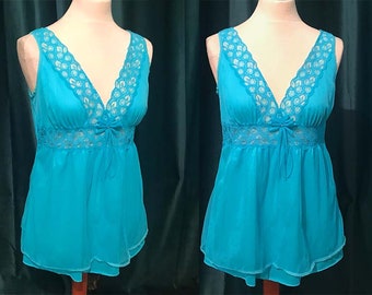 50s/60s Babydoll Nightwear Set Turquoise