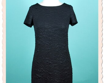 60s Shift Dress Black Short Sleeve Size S/36