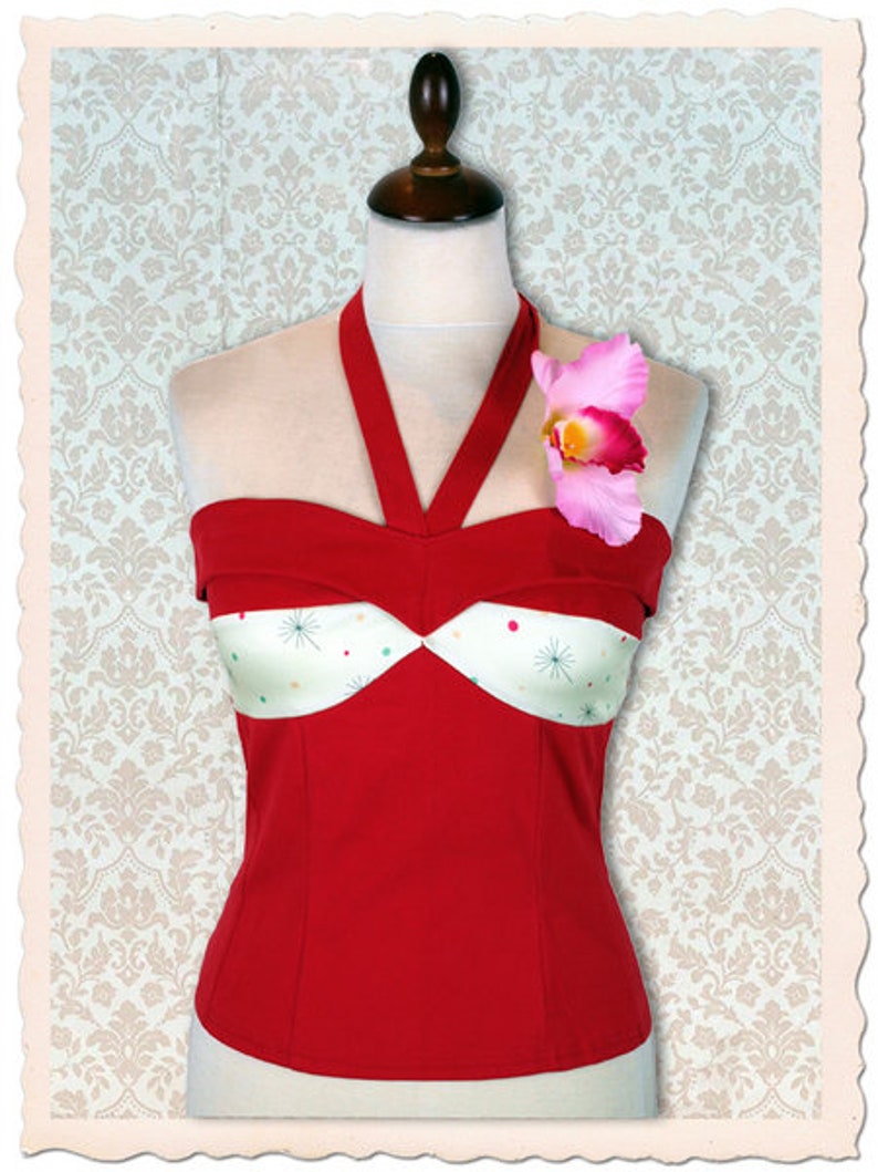 Halter Top Red/Vanilla with dots, Rockabilly 50s Gr. S image 1