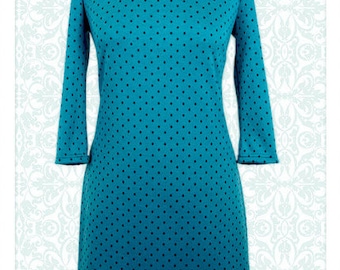 60s Shift Dress Petrol Polka Dot, Dot Size S/Meter