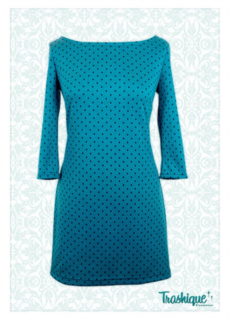 60s Shift Dress Petrol Polka Dot, Dot Size S/Meter image 1