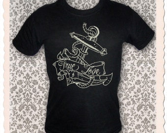 Men's T-Shirt, True Love, Black, Black, Anchor, Anchor, Love