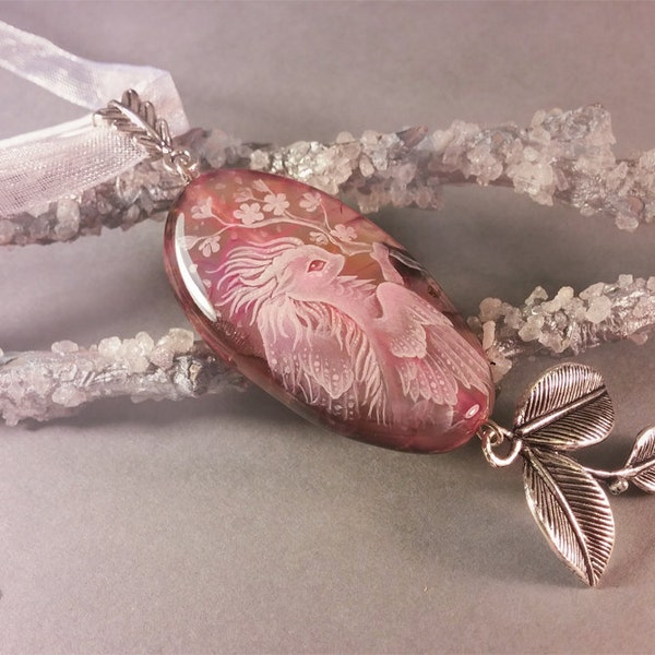 Sakura dragon - Stone painting necklace