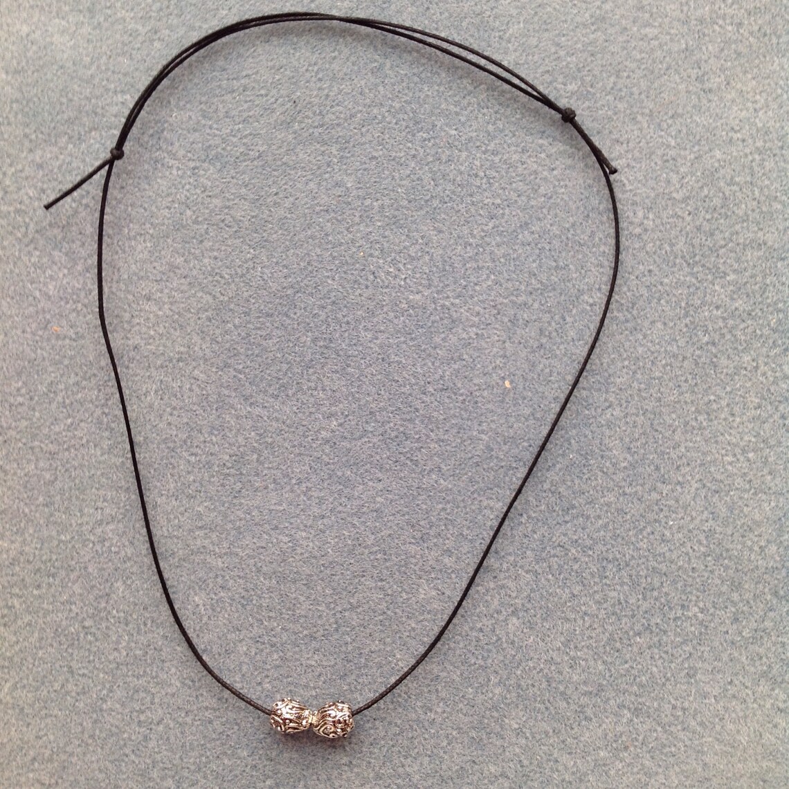 Black Cord Necklace with Silver Charms Etsy