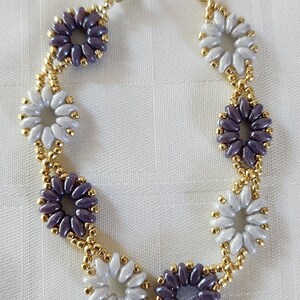 Superduo Flower Purple/White Bracelet
