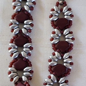 Maroon Ginko & Silver Superduo Bracelet