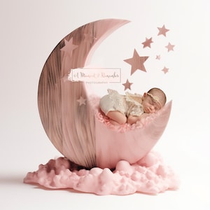 Newborn Moon Digital Backdrop Pink Girl Background
