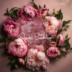 Newborn Digital Backdrop Background Newborn Girl Pink Peony Pink Curls Wreath