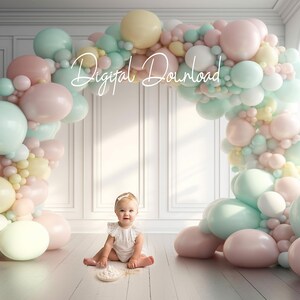 Cake Smash Balloon Arch Digital Backdrop First Birthday Backdrop
