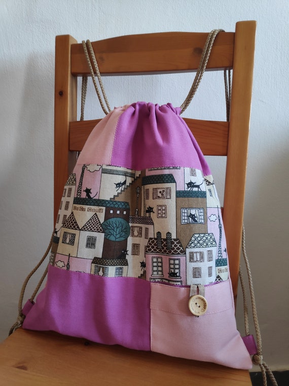 Canvas Everyday Casual Style Drawstring Backpack Bag - Etsy display picture 3
