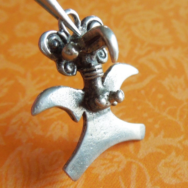 Vintage Ancient Bird Goddess Idol Statue Sterling Silver Charm