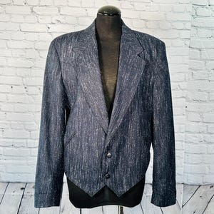 Vintage Panhandle Slim Blazer Western Mens 42 Navy Blue White Fleck Wool Cutaway Waist