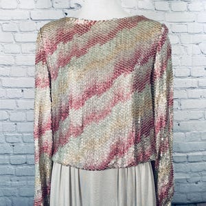Vtg 70s Malcolm Starr Studio 54 Pink Silver Sequin Disco Top Maxi Skirt 2PC XS/S