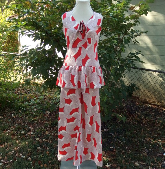 Vintage 60s Does 30s Mod Op Art Orange Peplum Jump