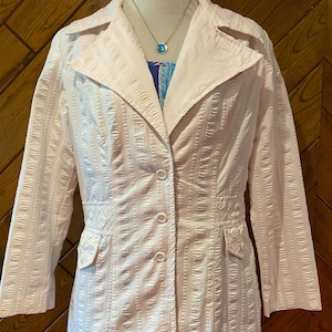Vintage Blazer Jacket Striped Seersucker Womens Summer Indie Sleeze White Wide Lapel 70s Lounge M/L