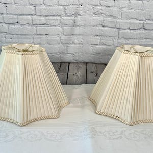 Vintage Mid Century Bell Lamp Shades Cream Pleated  8 X 18 X 12.75 Tall Lamps