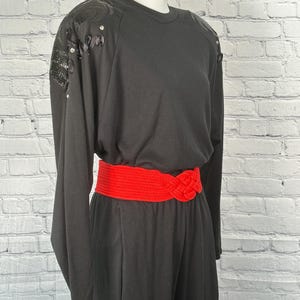 Vintage 80s Black Knit Jumpsuit Soutache Snake Skin Rhinestone New Wave S/M