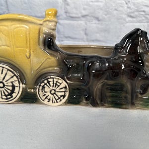 Vaso da fiori vintage a forma di carrozza, giallo, grande rettangolare, per cavalli, stile western