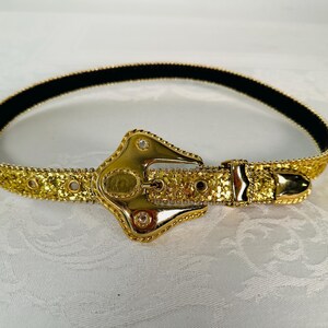 Vintage 80s Western Belt Gold Glitter Rhinestone Skinny XS/S  display picture 3