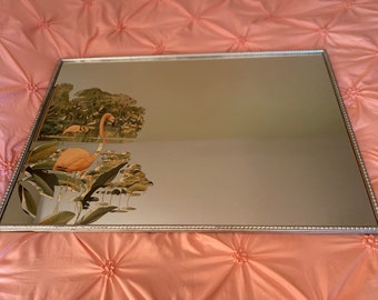 Vintage Turner Flamingo spiegel zilver houten frame Miami Beach Deco stijl 30,6 x 20,75