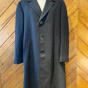 Vintage 1950s Mens Topcoat Overcoat Coat Irish Tweed Kuppenheimer Black Wool L