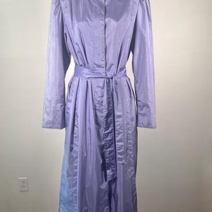 Vintage 80s Belted Trench Rain Coat Fairy Kei Lavender Spring Full Length S/M
