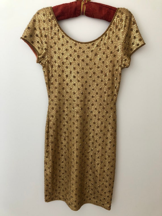 Vintage Gold Beaded Bill Blass Midi Dress Size 6/8