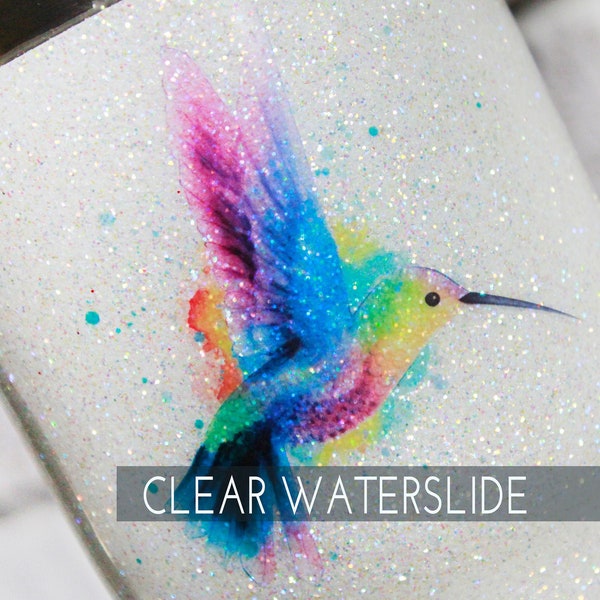 Watercolor Hummingbird Waterslide, Clear waterslide image, Hummingbird decal for glitter cup, DIY glitter cup, ready to use watercolor decal