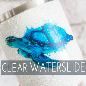 Blue watercolor turtle clear waterslide decal, ready to use waterslide decal for glitter tumbler, Blue turtle decal, sealed waterslide decal